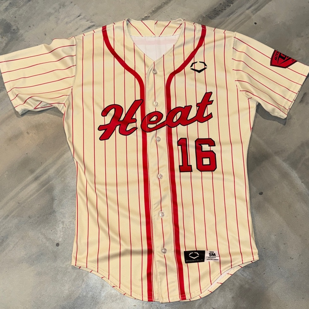 EvoShield Pro-Fusion Full Button Pinstripe Baseball Jersey - Team Heat #16 - SM